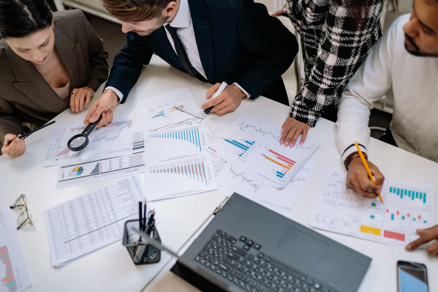 A product team reviewing data and planning work together