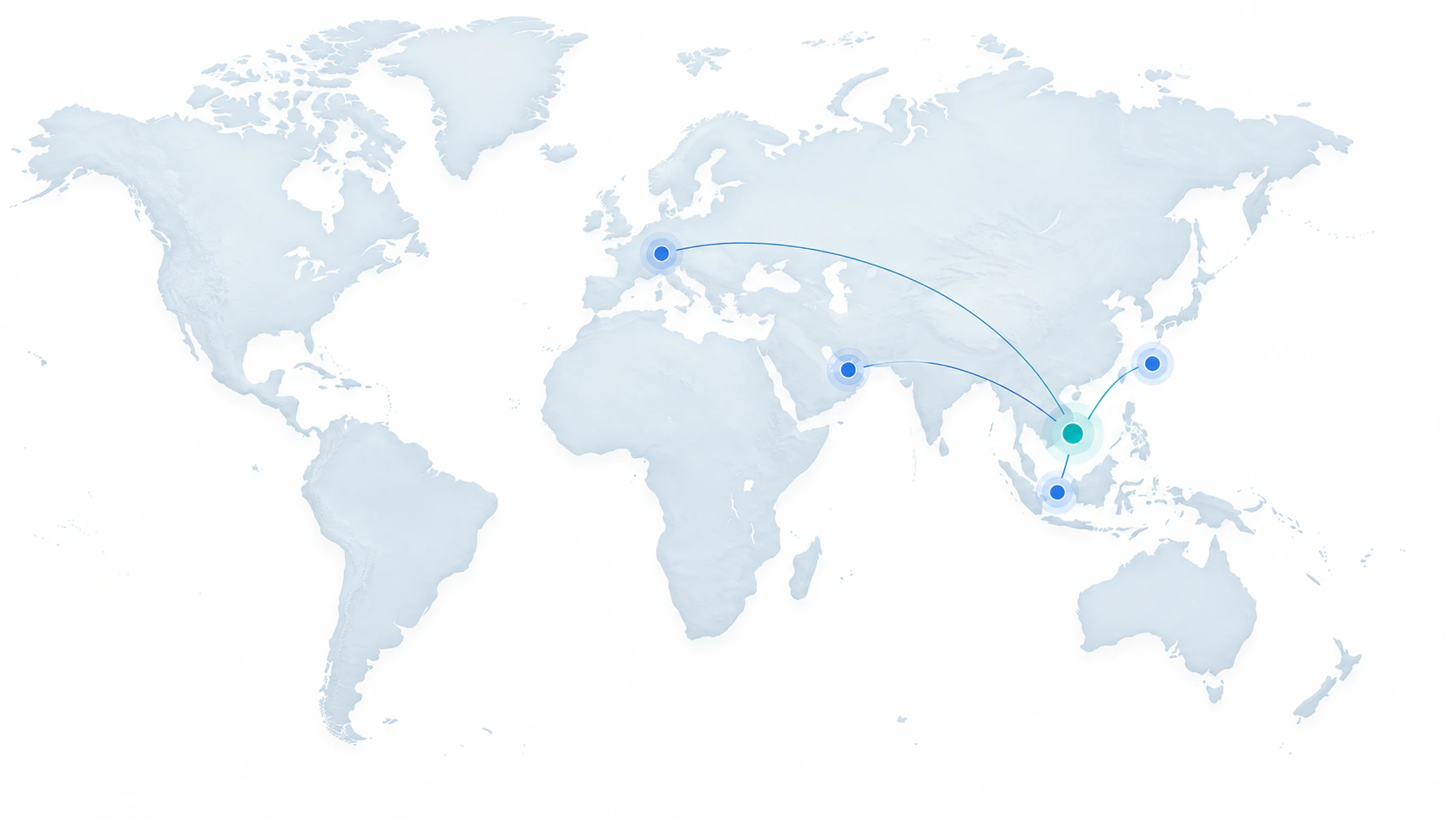 World map showing Nexlab connections from Ho Chi Minh City to Dubai, Switzerland, Singapore and Taipei